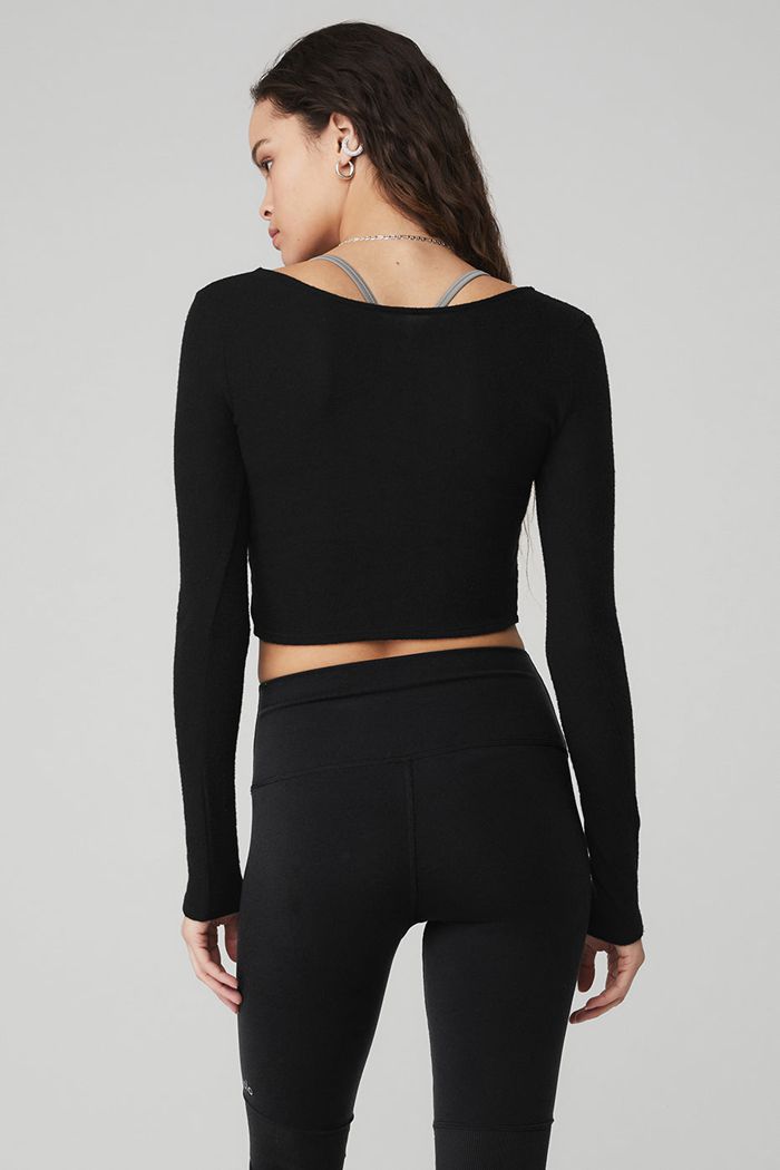 Alo Yoga Amelia Luxe Crop Long Sleeve Dam Svarta | 4031268-KT