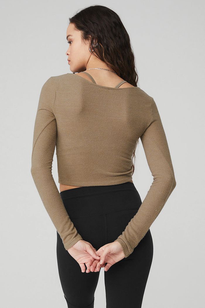 Alo Yoga Amelia Luxe Crop Long Sleeve Dam Bruna | 9467508-DB