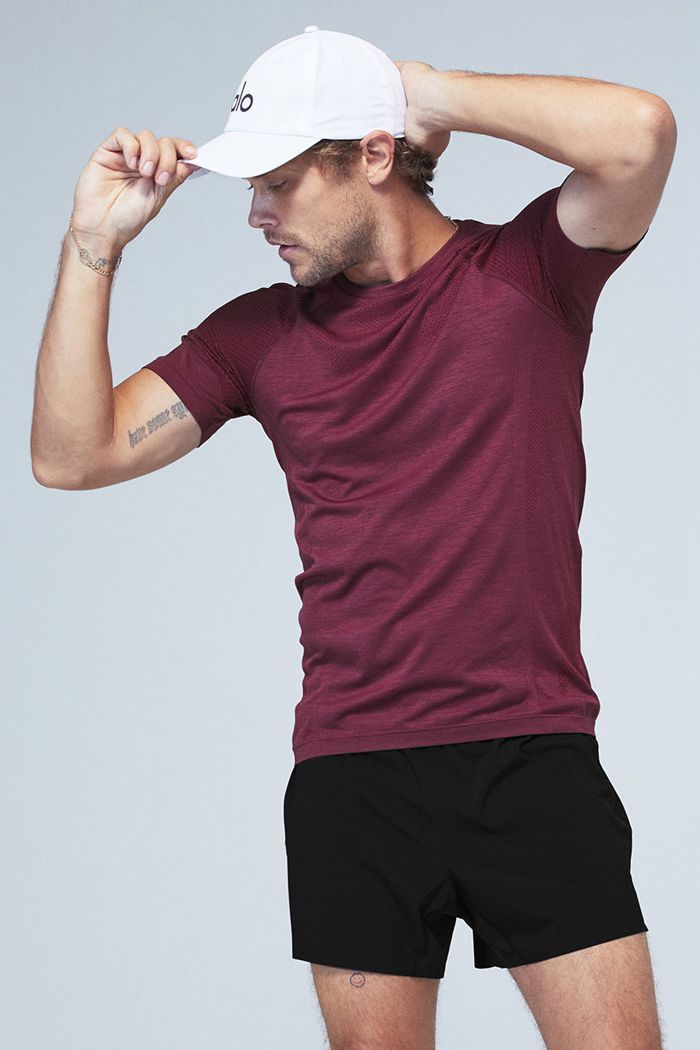 Alo Yoga Amplify Seamless Tee Short Sleeve Herr Röda | 2786041-WI