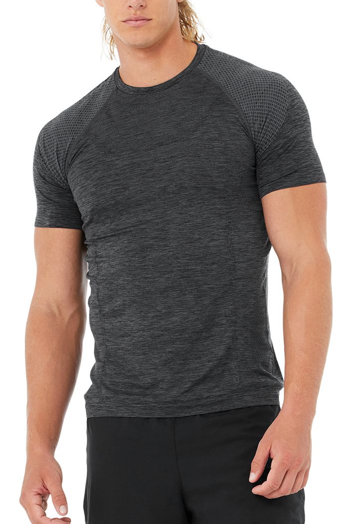 Alo Yoga Amplify Seamless Tee Short Sleeve Herr Svarta | 3017846-YX