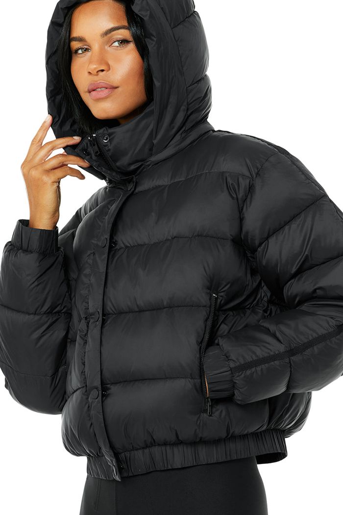 Alo Yoga Aspen Love Puffer Jacka Dam Svarta | 9751023-CM