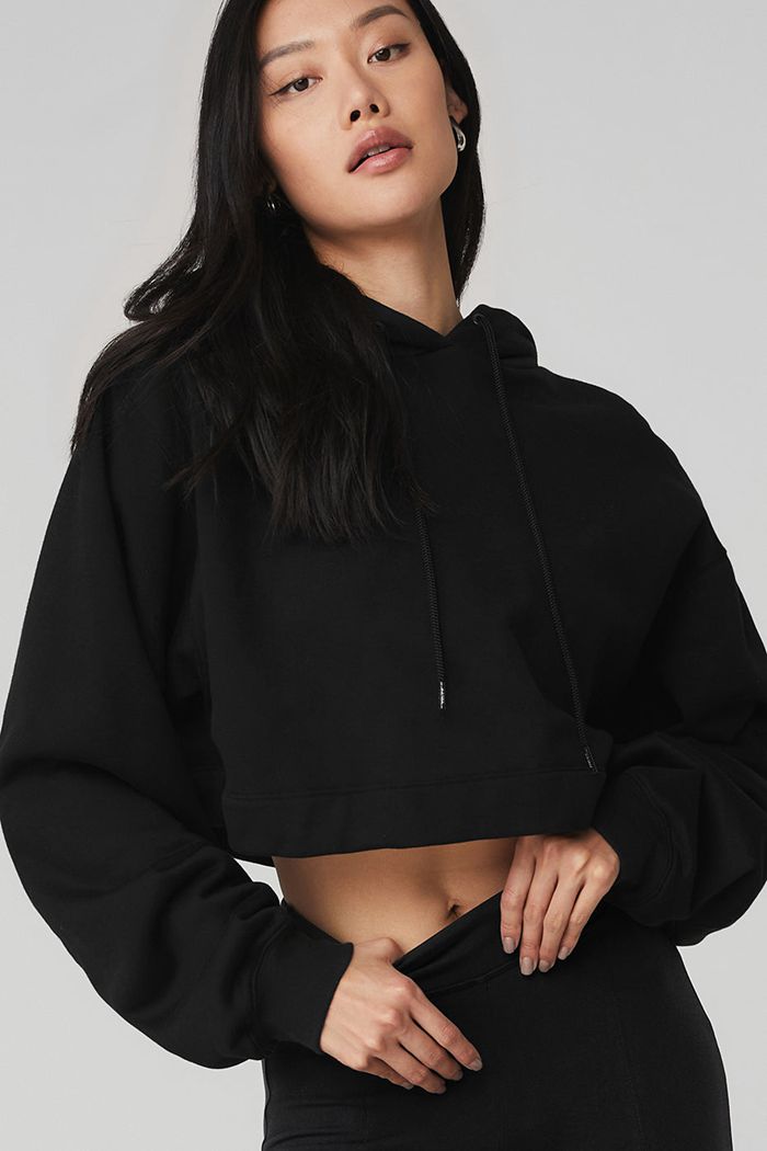 Alo Yoga Bae Hoodie Dam Svarta | 9205748-ZC