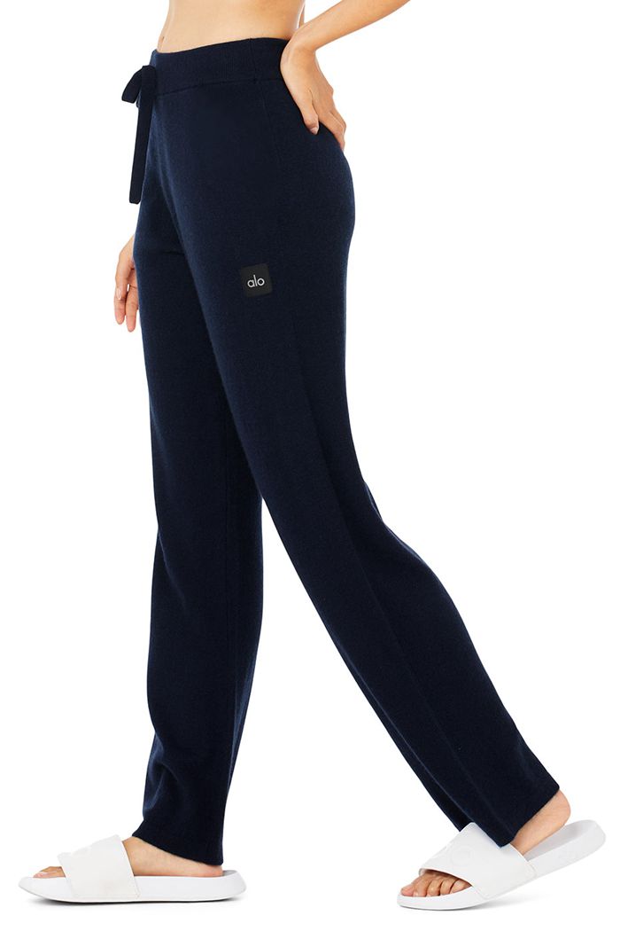 Alo Yoga Cashmere High-Midja Jet Set Breda Leg Byxor Dam Marinblå | 4130968-GK