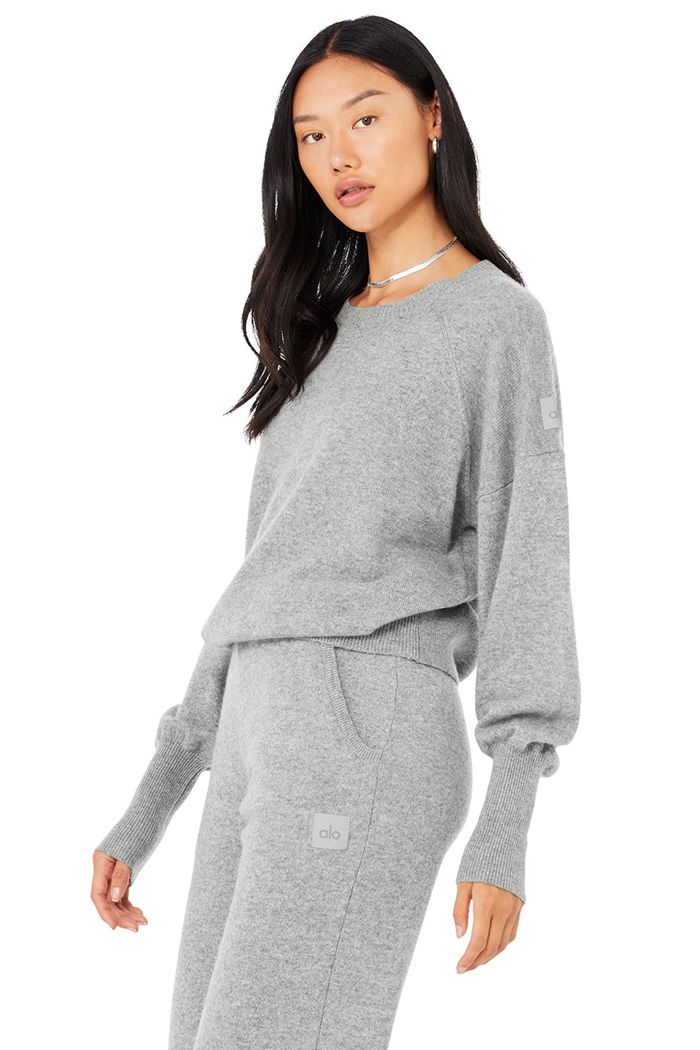 Alo Yoga Cashmere Jet Set Crew Long Sleeve Dam Grå | 1527039-QA