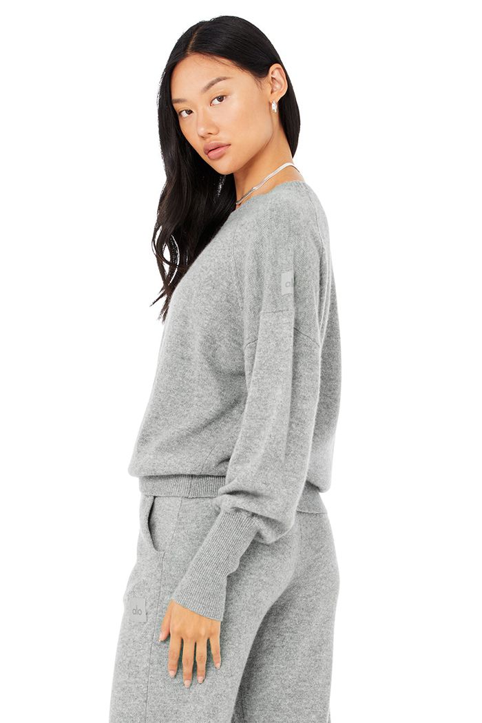 Alo Yoga Cashmere Jet Set Crew Long Sleeve Dam Grå | 1527039-QA