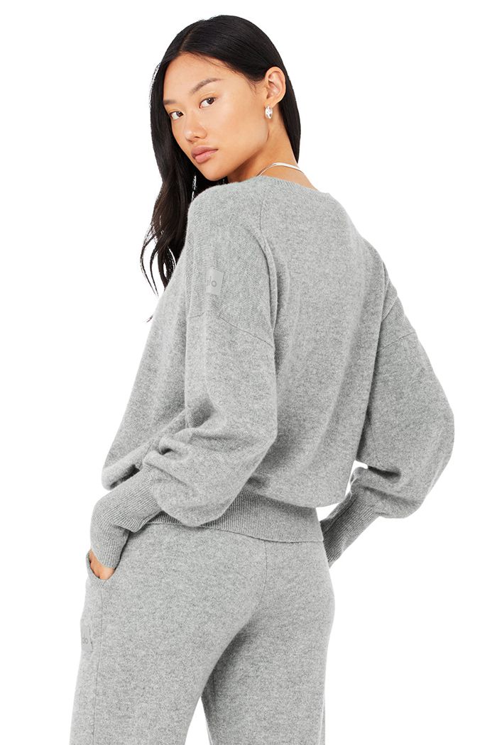 Alo Yoga Cashmere Jet Set Crew Long Sleeve Dam Grå | 1527039-QA