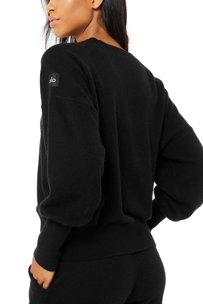 Alo Yoga Cashmere Jet Set Crew Long Sleeve Dam Svarta | 6513279-NY