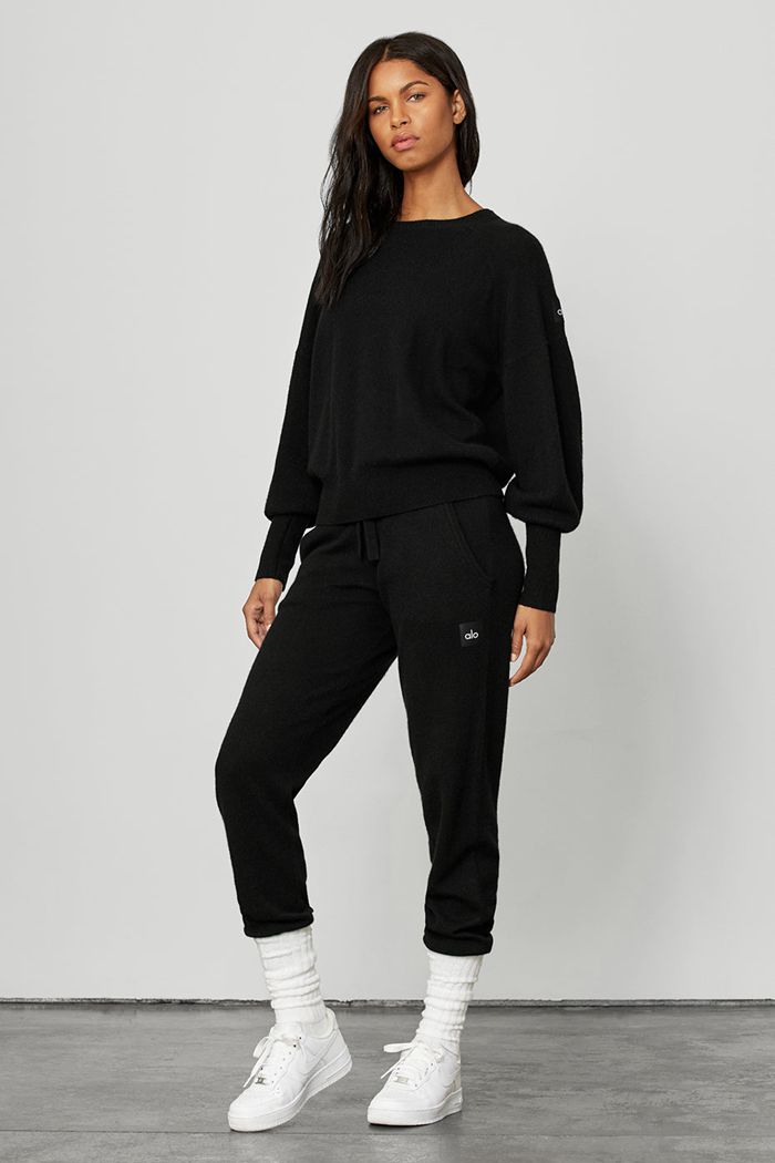 Alo Yoga Cashmere Jet Set Crew Long Sleeve Dam Svarta | 6513279-NY