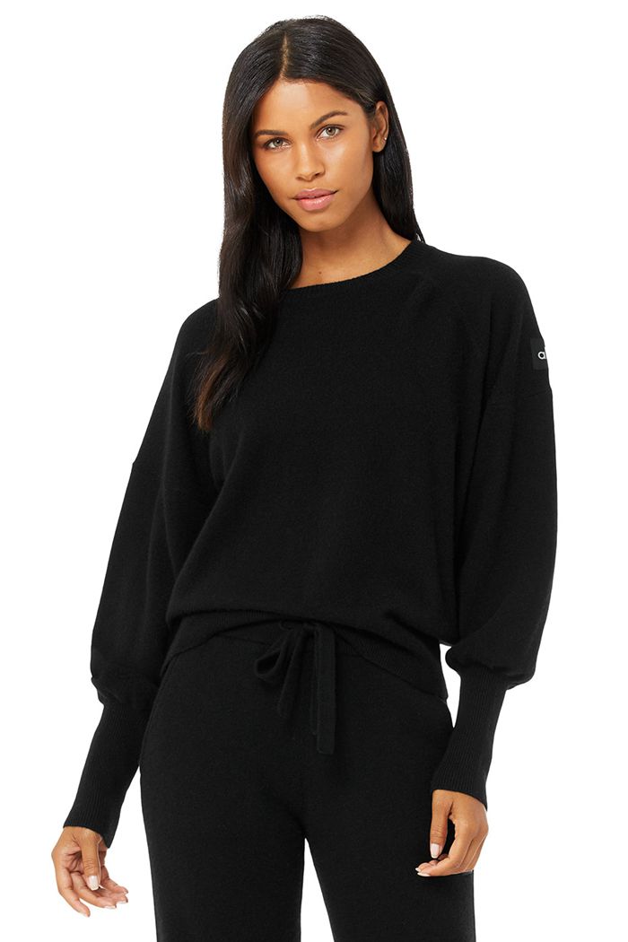 Alo Yoga Cashmere Jet Set Crew Long Sleeve Dam Svarta | 6513279-NY