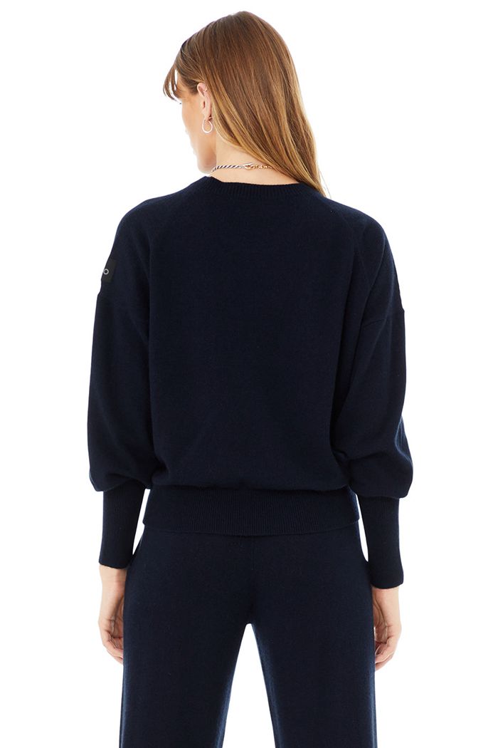 Alo Yoga Cashmere Jet Set Crew Long Sleeve Dam Marinblå | 9783165-GV