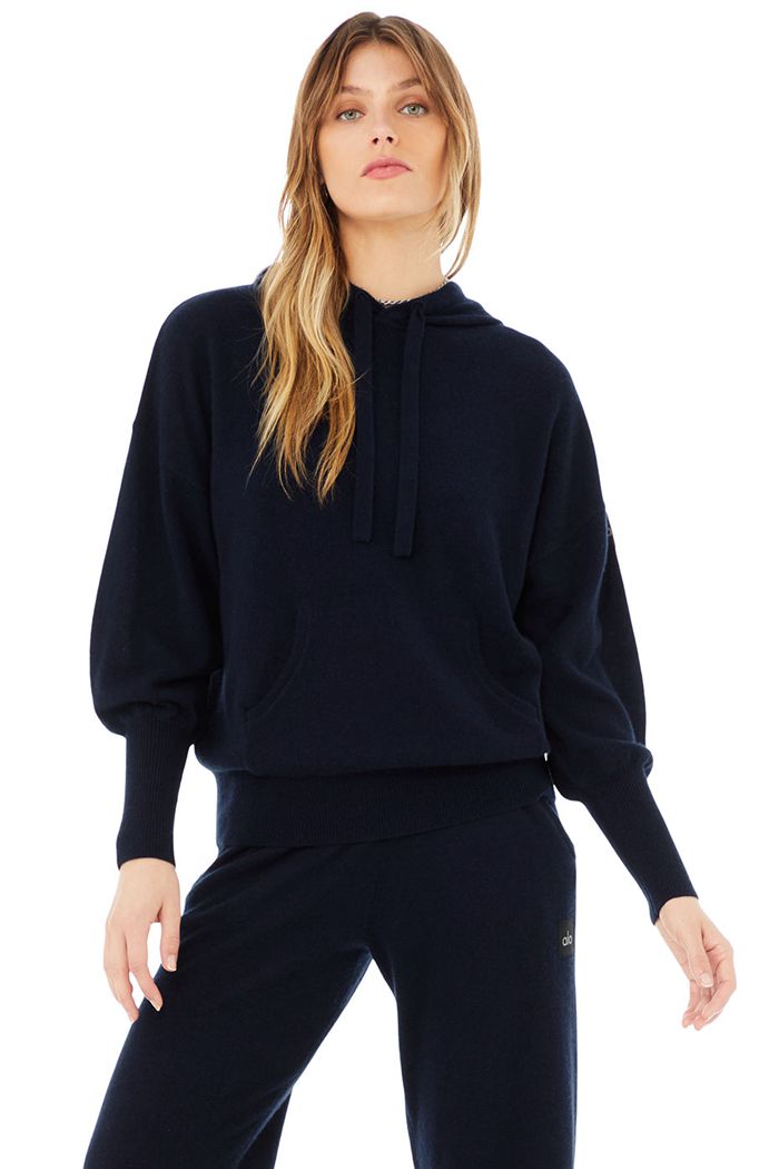 Alo Yoga Cashmere Jet Set Hoodie Dam Marinblå | 7603259-ND