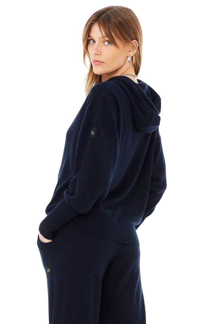 Alo Yoga Cashmere Jet Set Hoodie Dam Marinblå | 7603259-ND