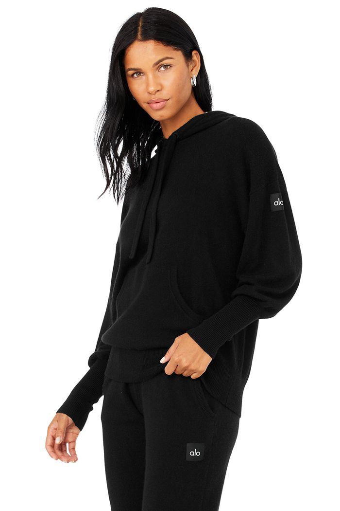 Alo Yoga Cashmere Jet Set Hoodie Dam Svarta | 5231609-CR