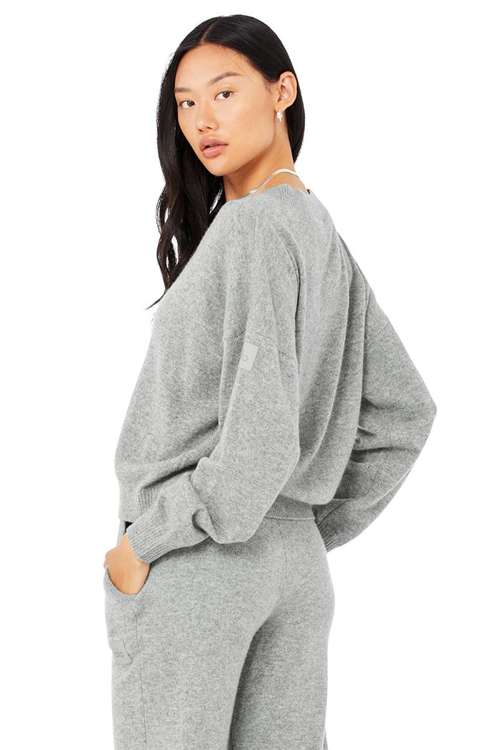 Alo Yoga Cashmere Jet Set V-Neck Sweatshirt Dam Grå | 2791356-YE