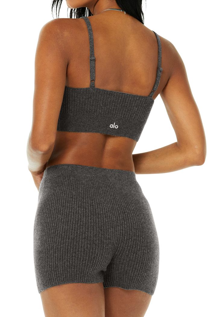 Alo Yoga Cashmere Ribbed Staycation BH Dam Grå | 5697312-UZ