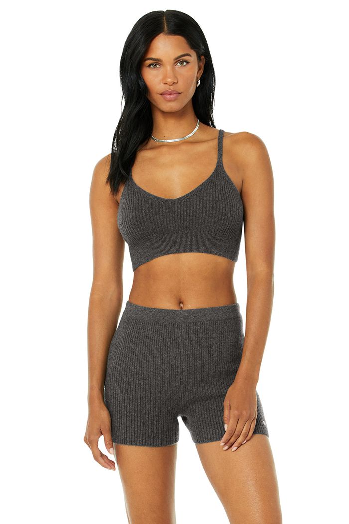 Alo Yoga Cashmere Ribbed Staycation BH Dam Grå | 5697312-UZ