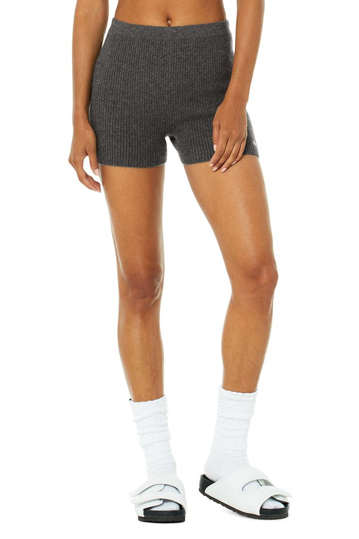 Alo Yoga Cashmere Ribbed Staycation Short Dam Grå | 1273549-QF