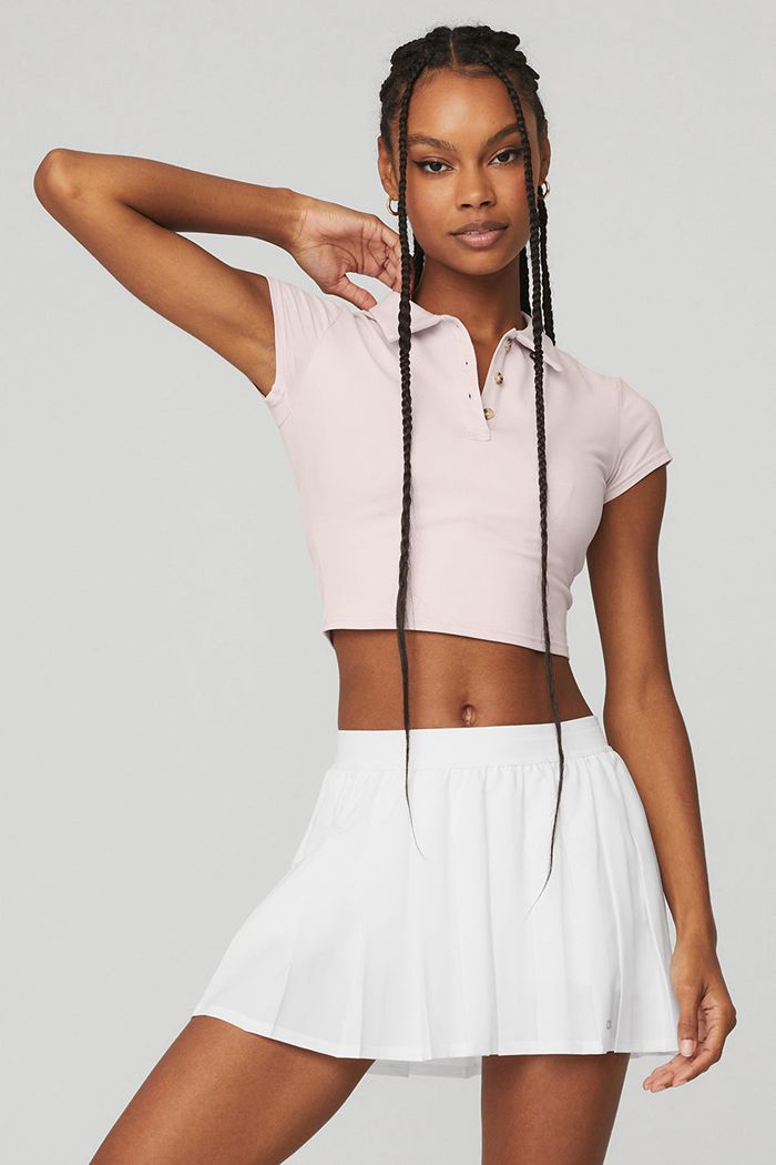 Alo Yoga Choice Polo Short Sleeve Dam Rosa | 3015674-AW