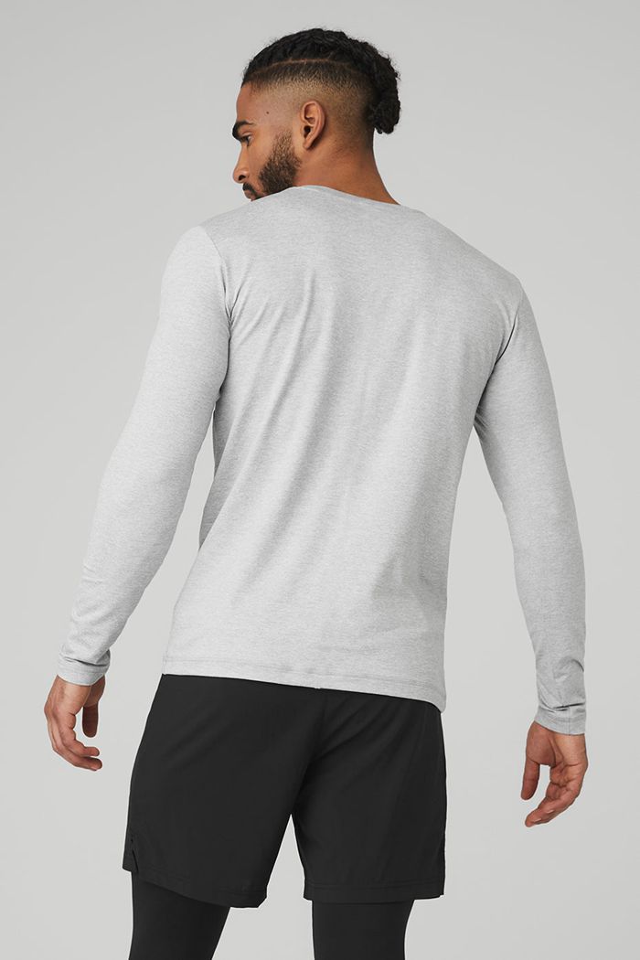 Alo Yoga Conquer Reform Crewneck Long Sleeve Herr Grå | 4567312-YO