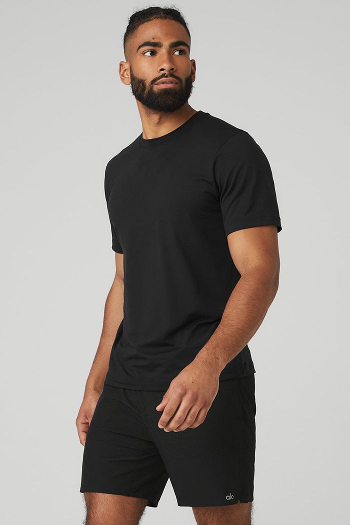 Alo Yoga Conquer Reform Crewneck Short Sleeve Herr Svarta | 2901635-LT