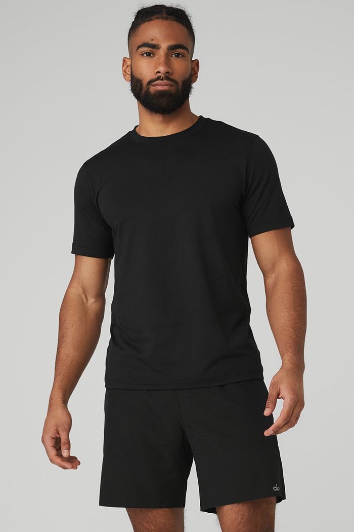 Alo Yoga Conquer Reform Crewneck Short Sleeve Herr Svarta | 2901635-LT