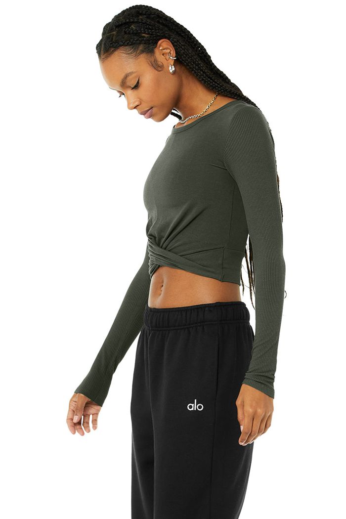 Alo Yoga Cover Long Sleeve Dam Mörkgröna | 4910736-DI