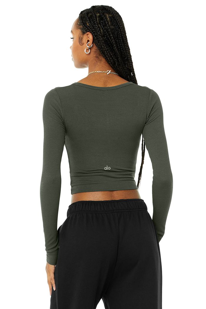 Alo Yoga Cover Long Sleeve Dam Mörkgröna | 4910736-DI