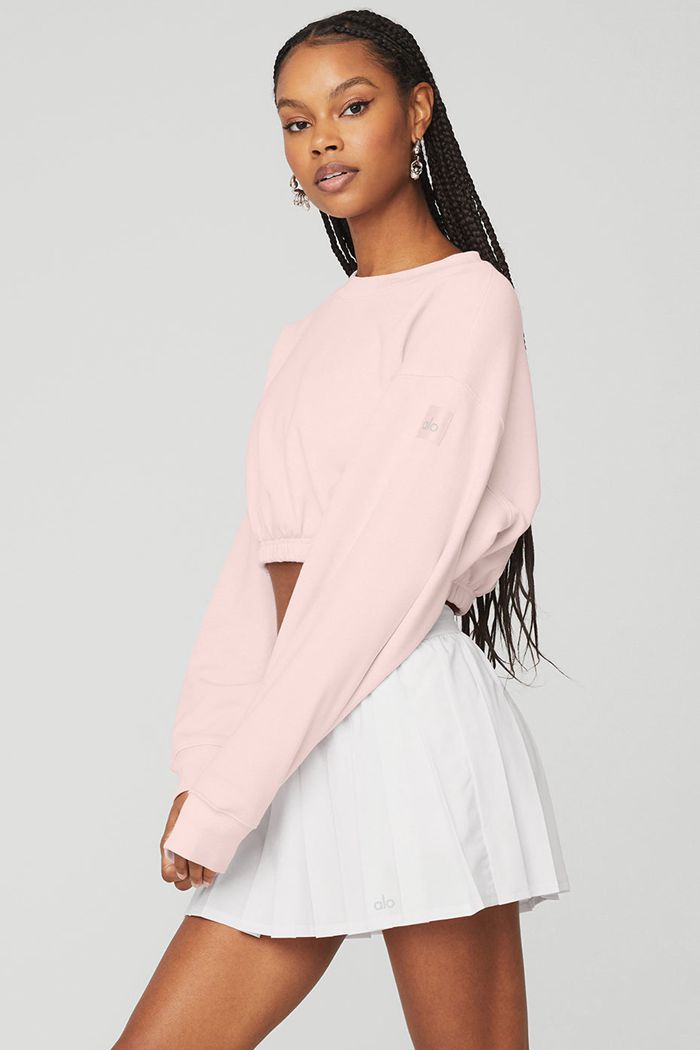 Alo Yoga Devotion Crew Neck Sweatshirt Dam Rosa | 1950836-RD