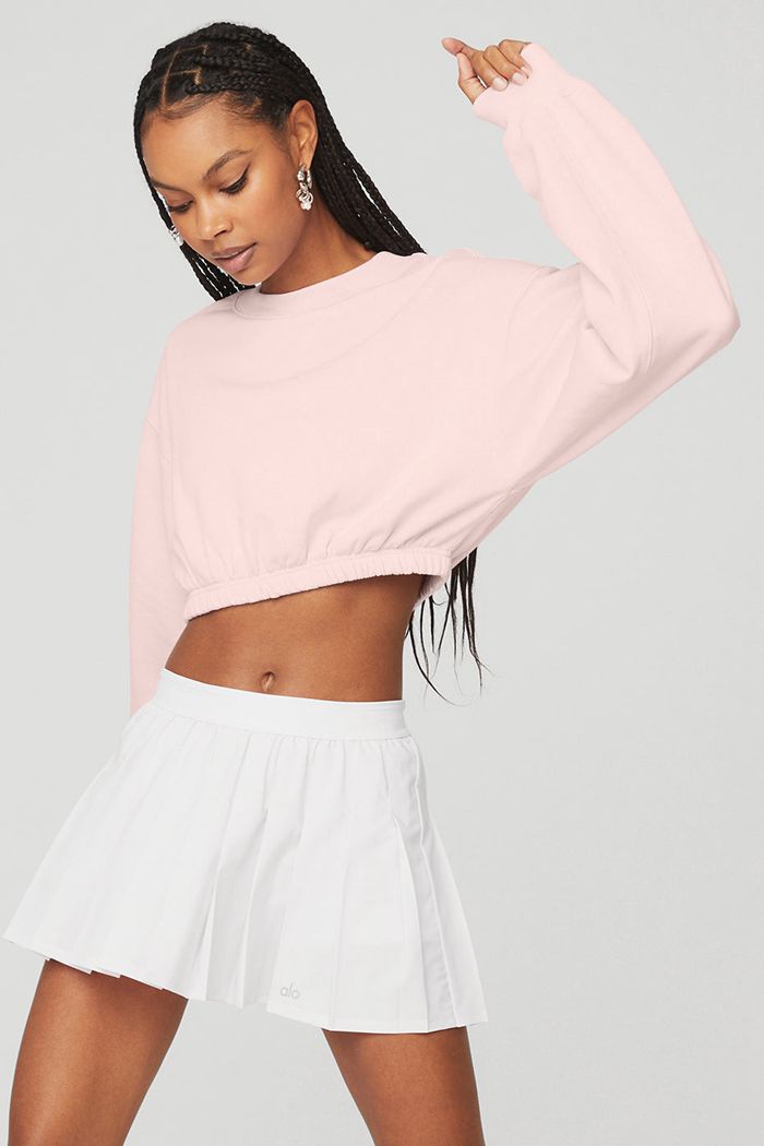 Alo Yoga Devotion Crew Neck Sweatshirt Dam Rosa | 1950836-RD