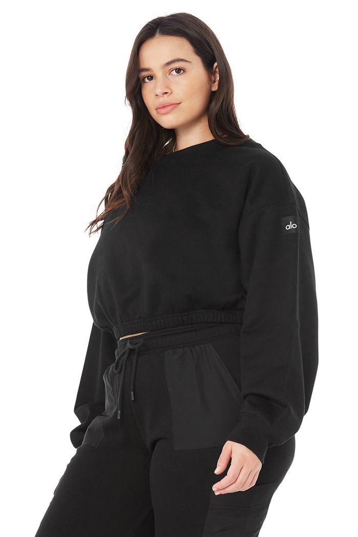 Alo Yoga Devotion Crew Neck Sweatshirt Dam Svarta | 3450691-NS