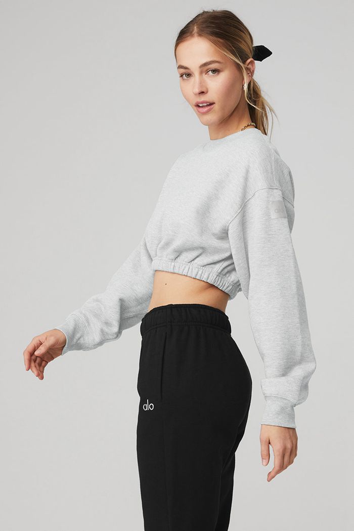 Alo Yoga Devotion Crew Neck Sweatshirt Dam Grå | 4182563-ZH