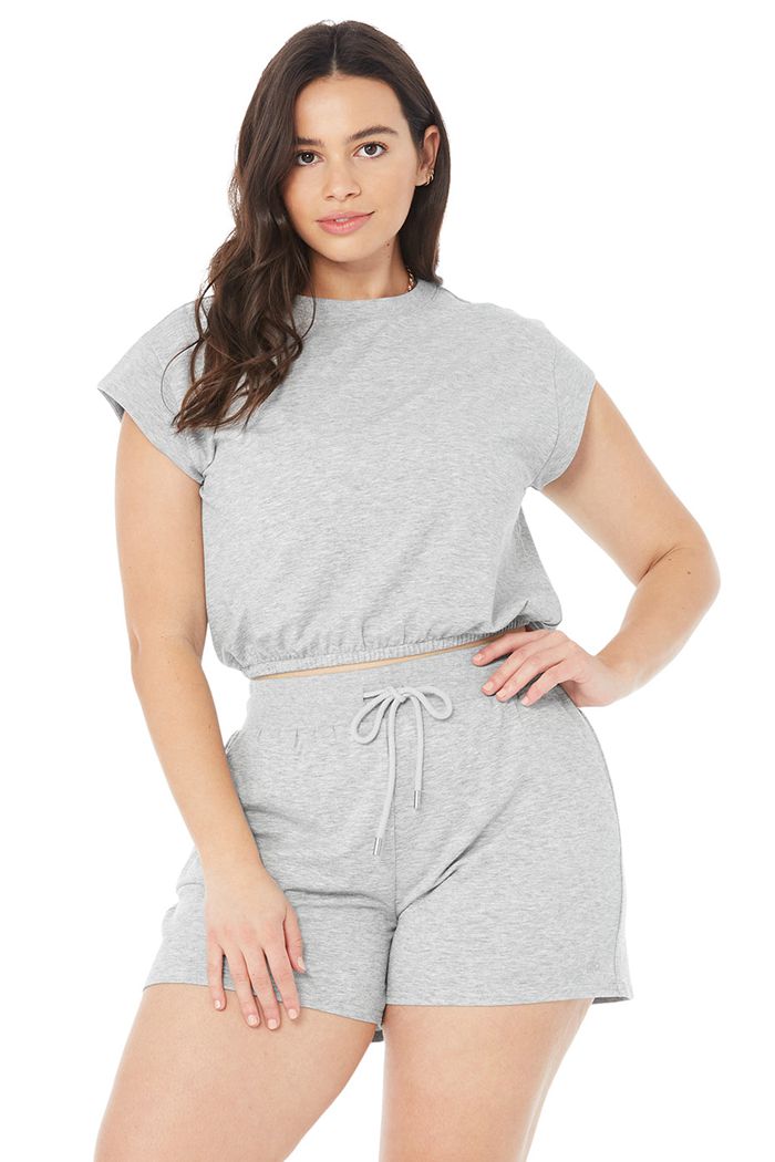 Alo Yoga Dreamy Crop Short Sleeve Dam Grå | 7682034-PI