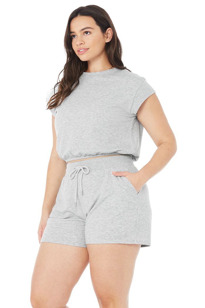 Alo Yoga Dreamy Crop Short Sleeve Dam Grå | 7682034-PI