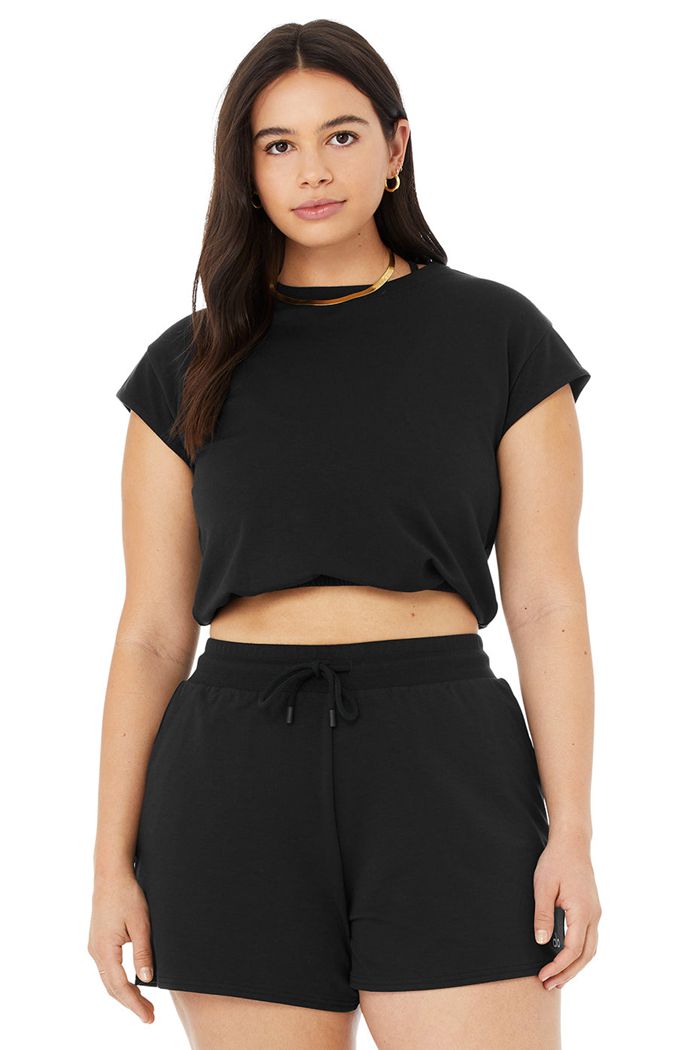 Alo Yoga Dreamy Crop Short Sleeve Dam Svarta | 4362908-EM