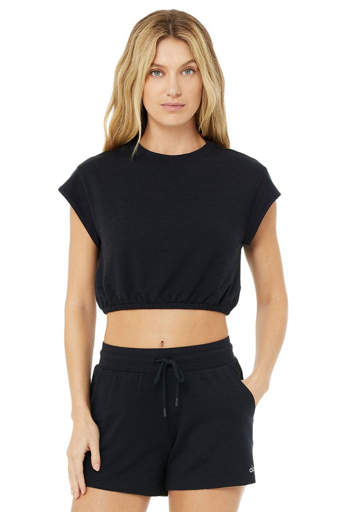 Alo Yoga Dreamy Crop Short Sleeve Dam Svarta | 4362908-EM