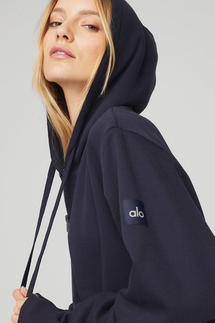 Alo Yoga Everyday Full Zip Hoodie Dam Svarta | 9504831-UV