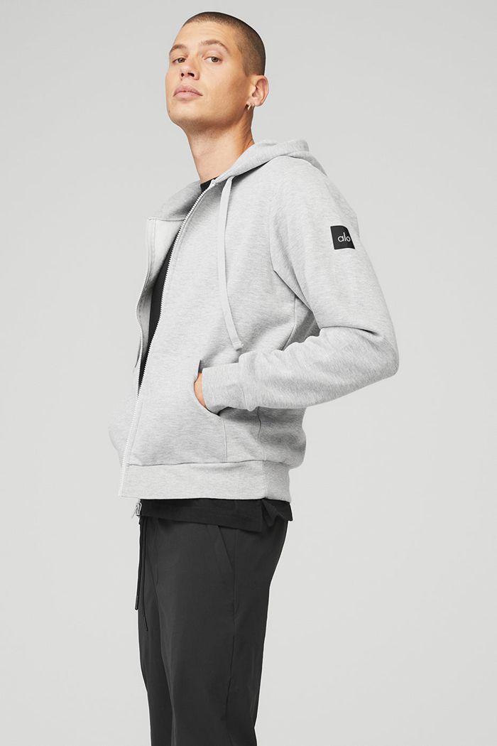 Alo Yoga Everyday Full Zip Hoodie Herr Grå | 2091853-MY