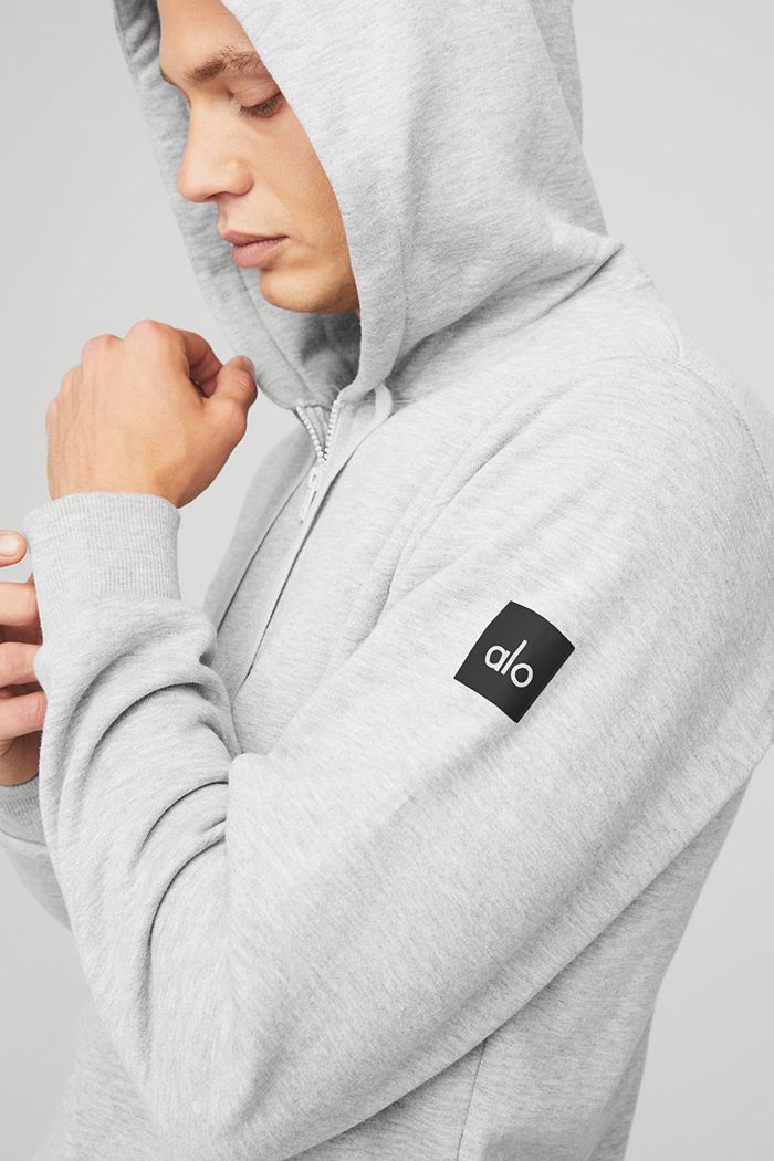 Alo Yoga Everyday Full Zip Hoodie Herr Grå | 2091853-MY