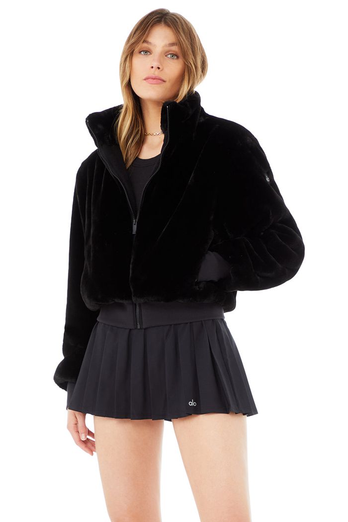 Alo Yoga Faux Fur Foxy Jacka Dam Svarta | 7152043-NY