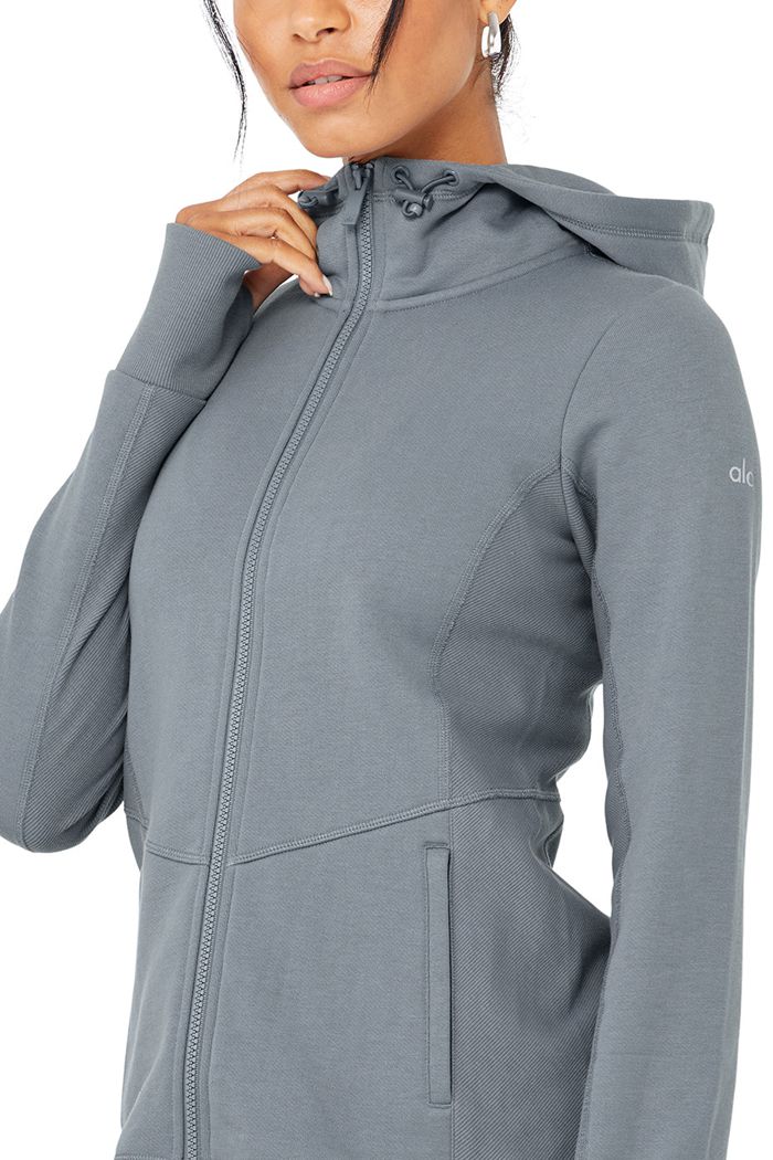 Alo Yoga Foundation Zip Hoodie Dam Grå | 0624735-FE