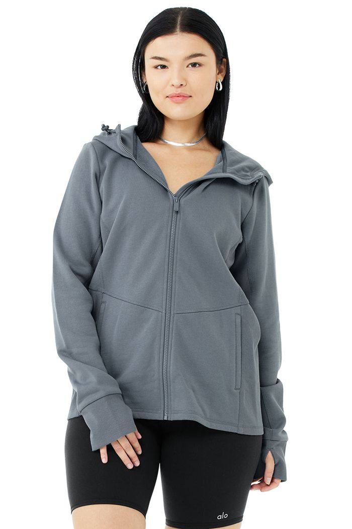 Alo Yoga Foundation Zip Hoodie Dam Grå | 0624735-FE