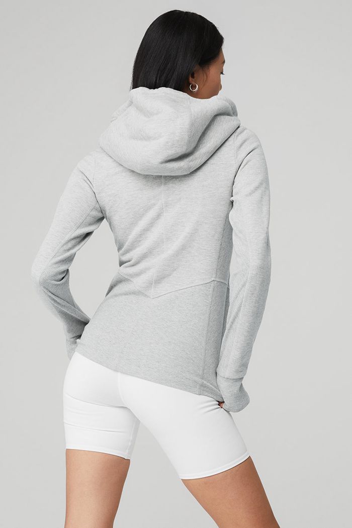 Alo Yoga Foundation Zip Hoodie Dam Grå | 4038672-ZX