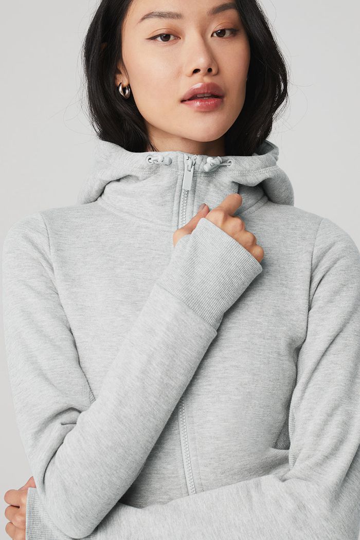 Alo Yoga Foundation Zip Hoodie Dam Grå | 4038672-ZX