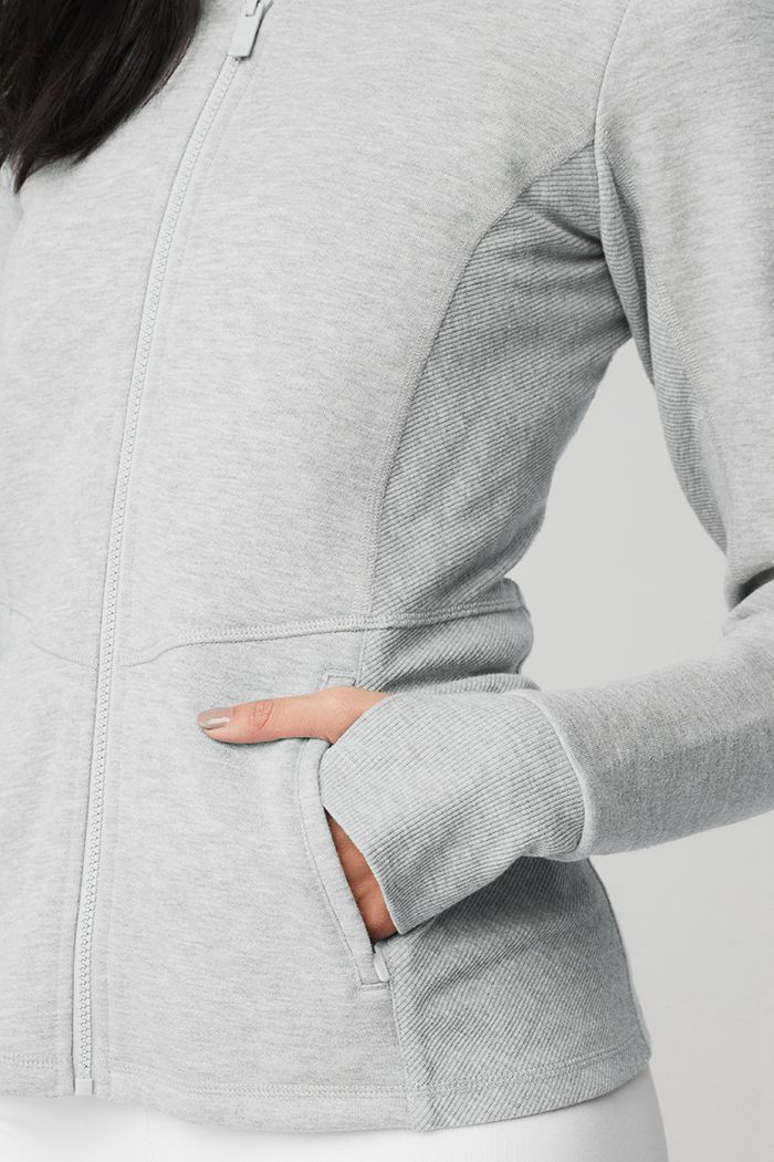 Alo Yoga Foundation Zip Hoodie Dam Grå | 4038672-ZX