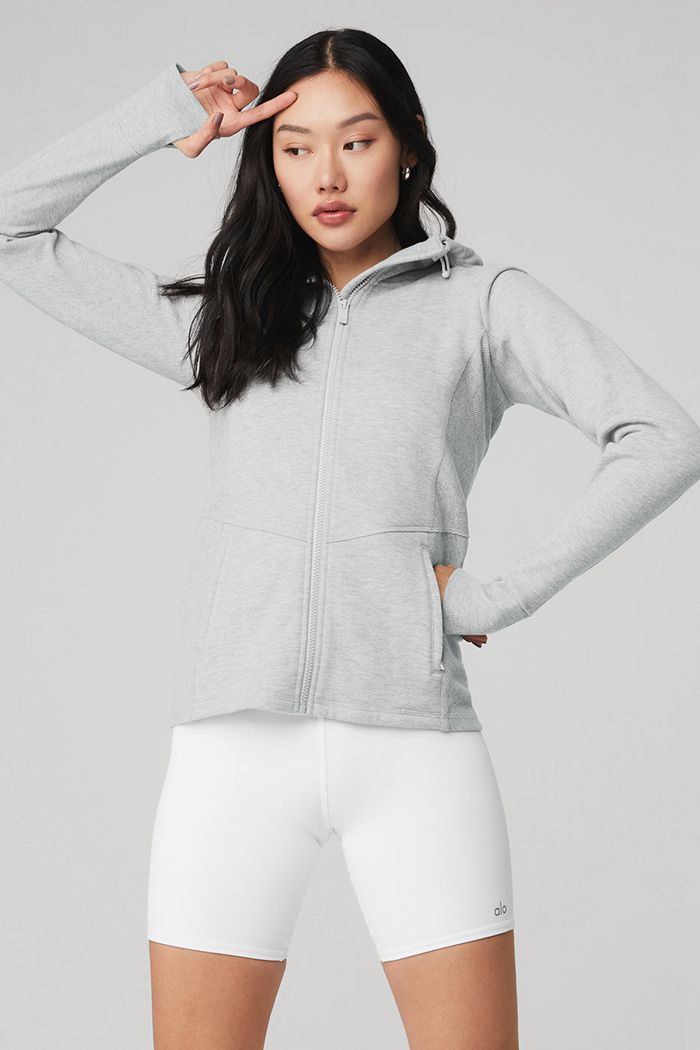 Alo Yoga Foundation Zip Hoodie Dam Grå | 4038672-ZX