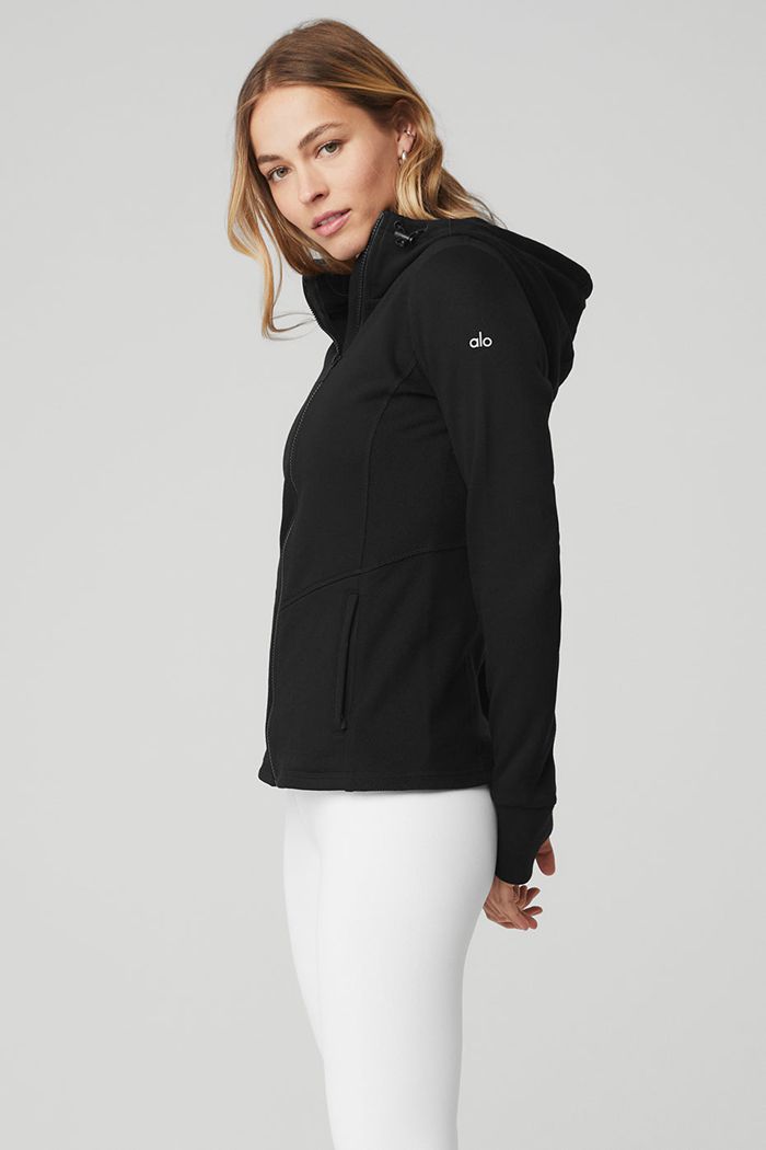 Alo Yoga Foundation Zip Hoodie Dam Svarta | 7680235-OY