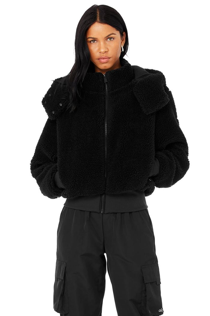 Alo Yoga Foxy Sherpa Jacka Dam Svarta | 6257480-GU