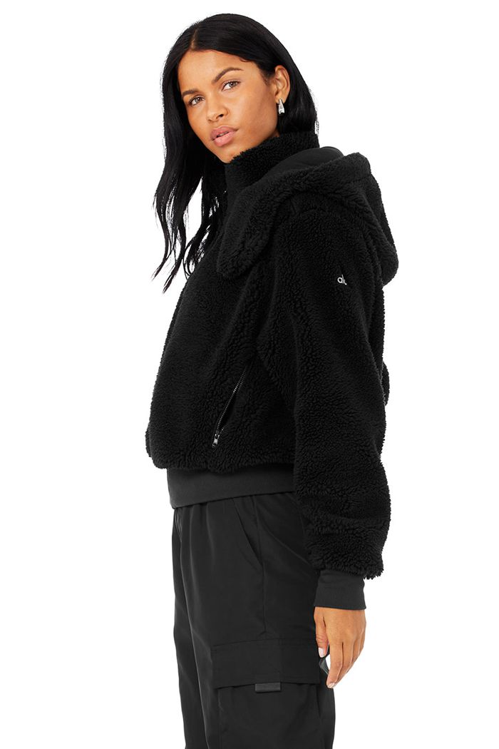 Alo Yoga Foxy Sherpa Jacka Dam Svarta | 6257480-GU