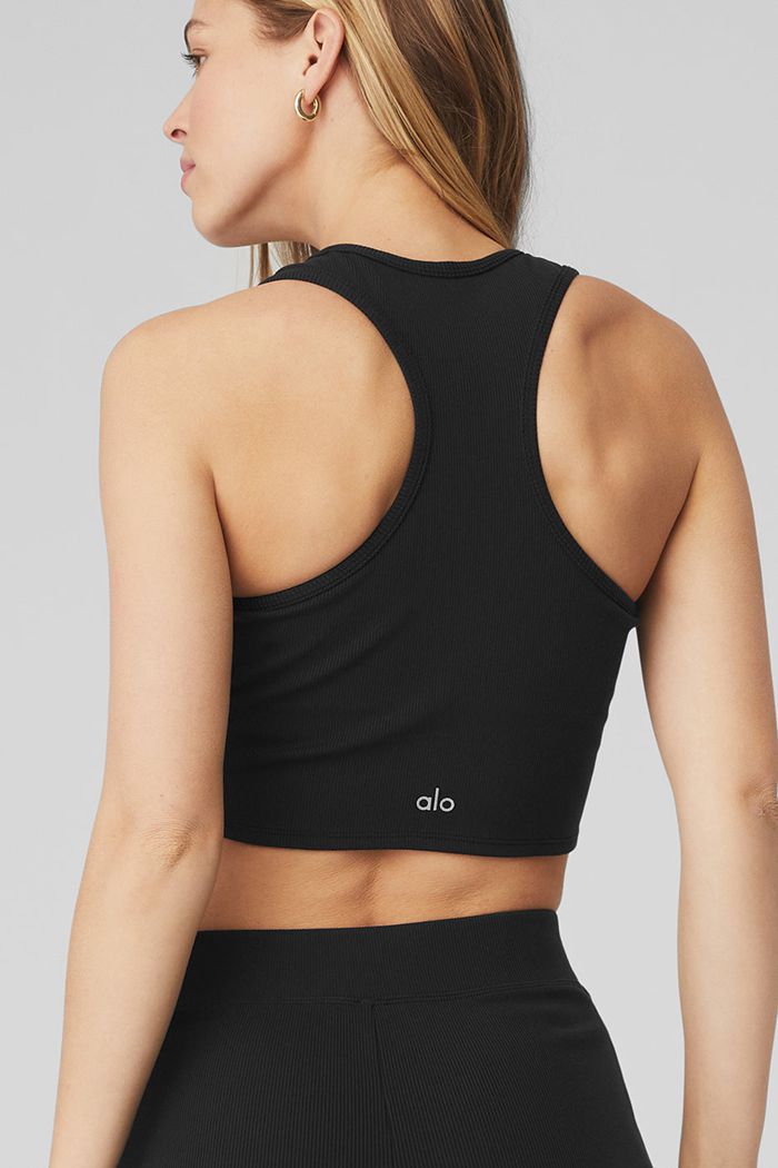 Alo Yoga Goddess Ribbed Cropped Racerback Tank Tops Dam Svarta | 1074395-IL