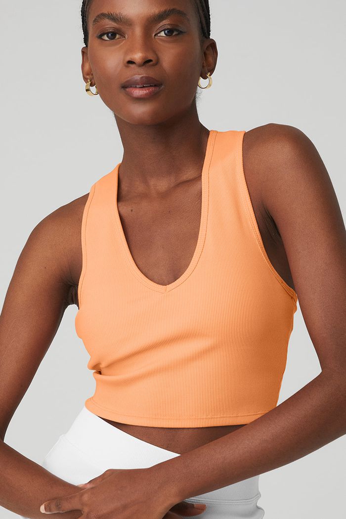 Alo Yoga Goddess Ribbed Cropped Racerback Tank Tops Dam Orange | 2498067-WS